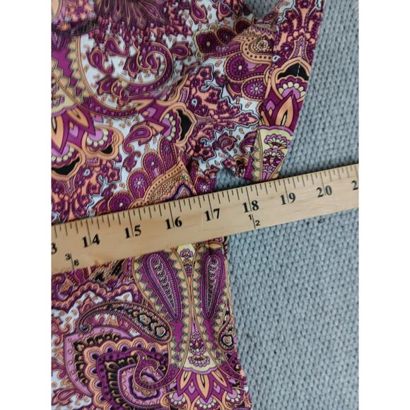 212 Collection Button Up Blouse Womens Extra Small Purple Paisley Stretch Casual - Picture 12 of 15